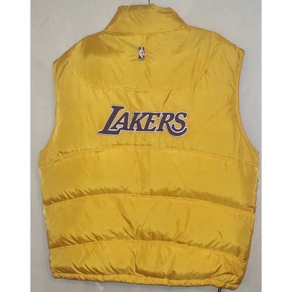 REEBOK Los Angeles Lakers Yellow Puffer Vest Sz 2XL Basketball Back spell out Do - Picture 2 of 10